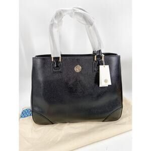 Tory Burch Robinson East West Black Leather Tote Bag NWT